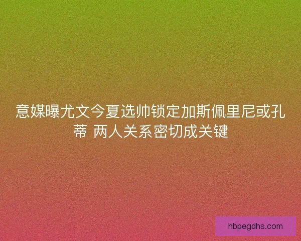 意媒曝尤文今夏选帅锁定加斯佩里尼或孔蒂 两人关系密切成关键